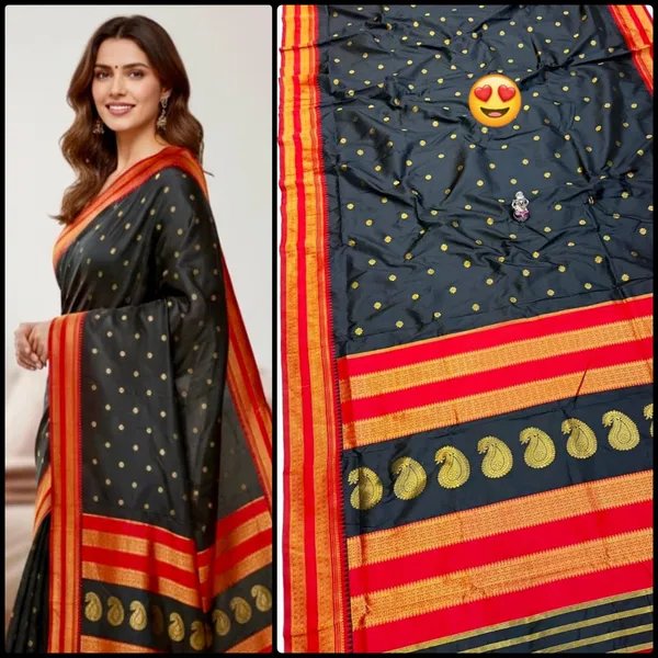 Jet_Black_With_Red_Border_Soft_Silk_Sutram_Narayanpeth_Paithani_Saree_For_Women
